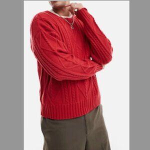 Cotton On Cable Knit Crew Men Red Cable Sweater Size M
